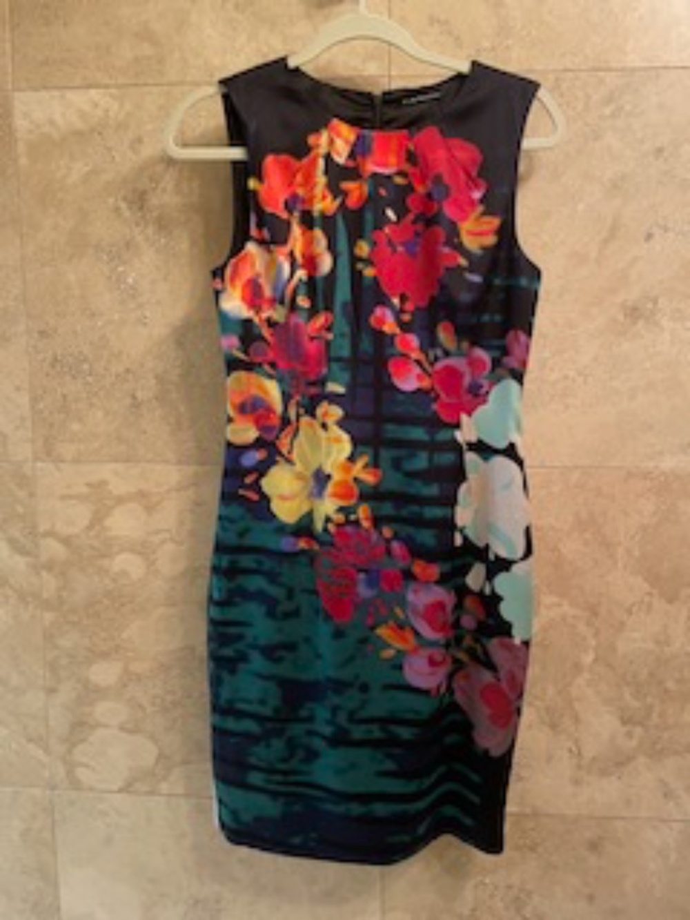 ELIE TAHARI WAYERCOLOR GRAPHIC PRINT SILK DRESS  SIZE 2